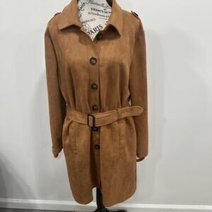 Anthropologie Azel Hazel Belted Suede-Look Trench Coat Minimalist Chic Outwear L